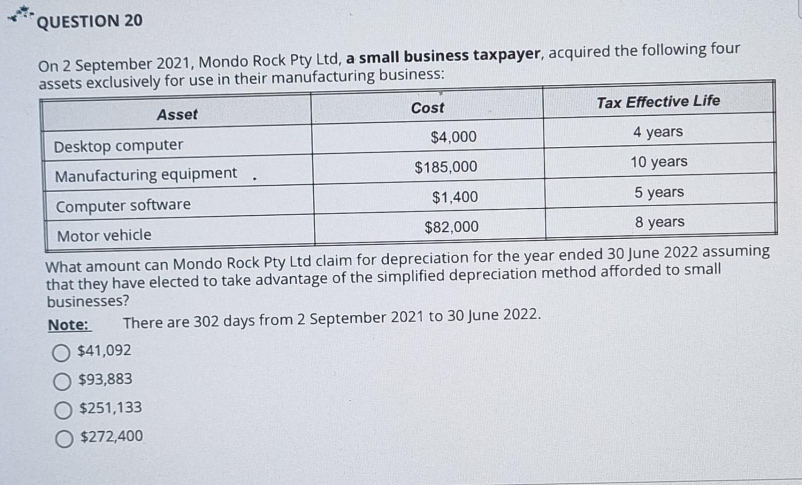 QUESTION 20 On 2 September 2021, Mondo Rock Pty