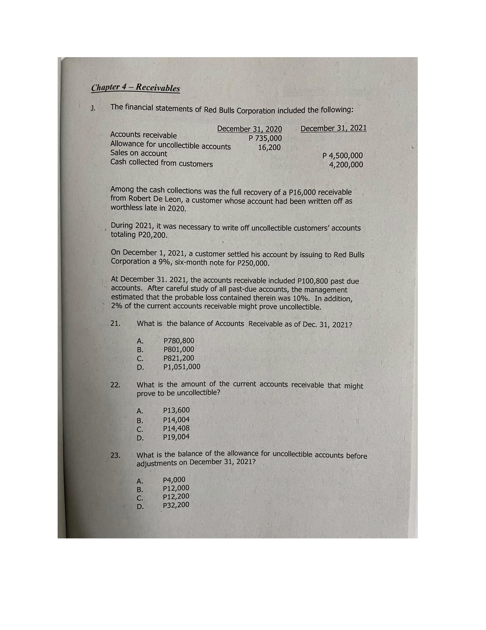 Chapter 4 - Receivables J . The financial