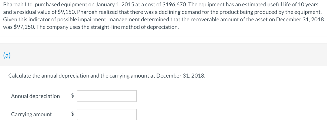 Pharoah Ltd. purchased equipment on January 1,