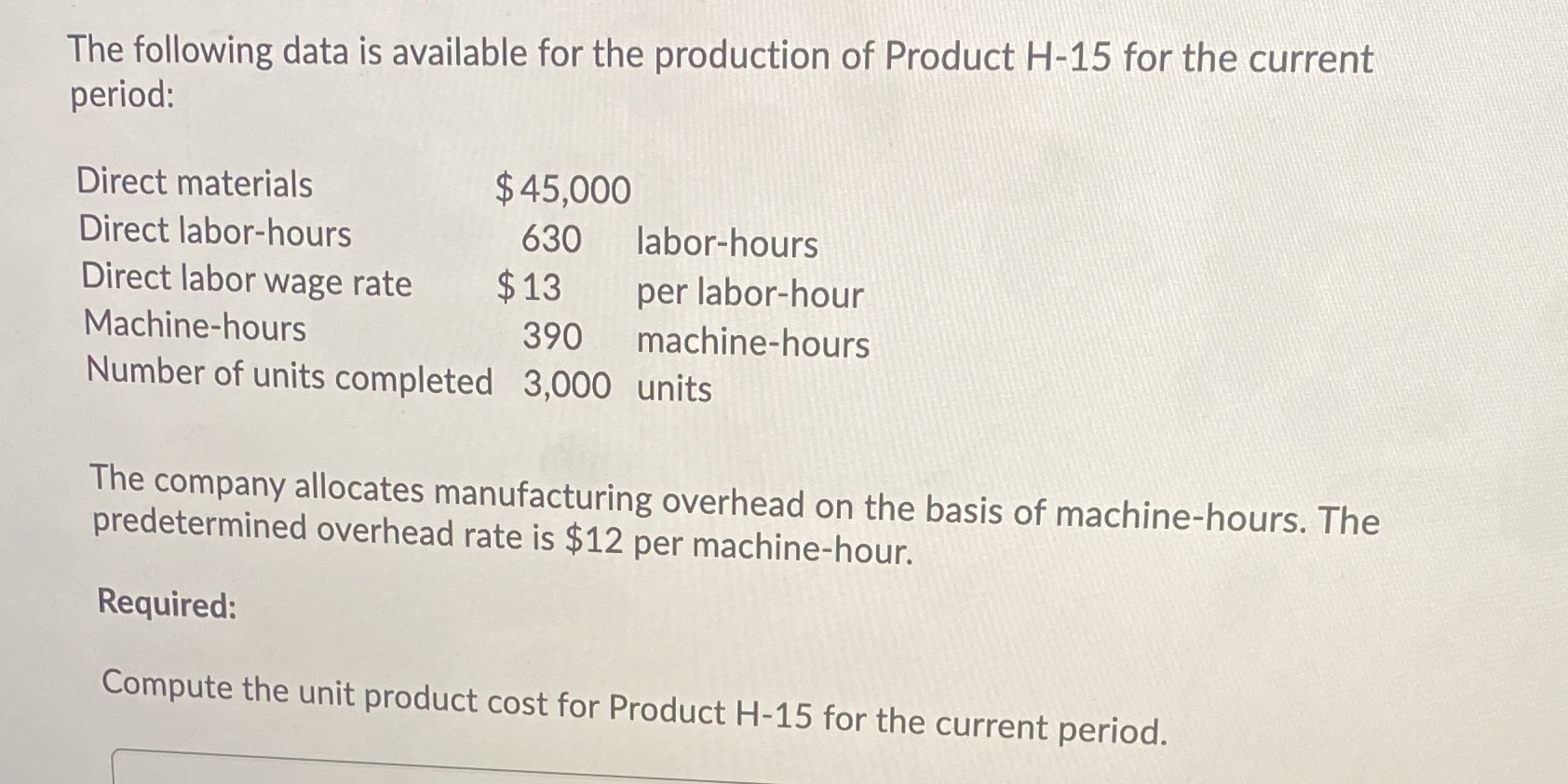 The following data is available for the