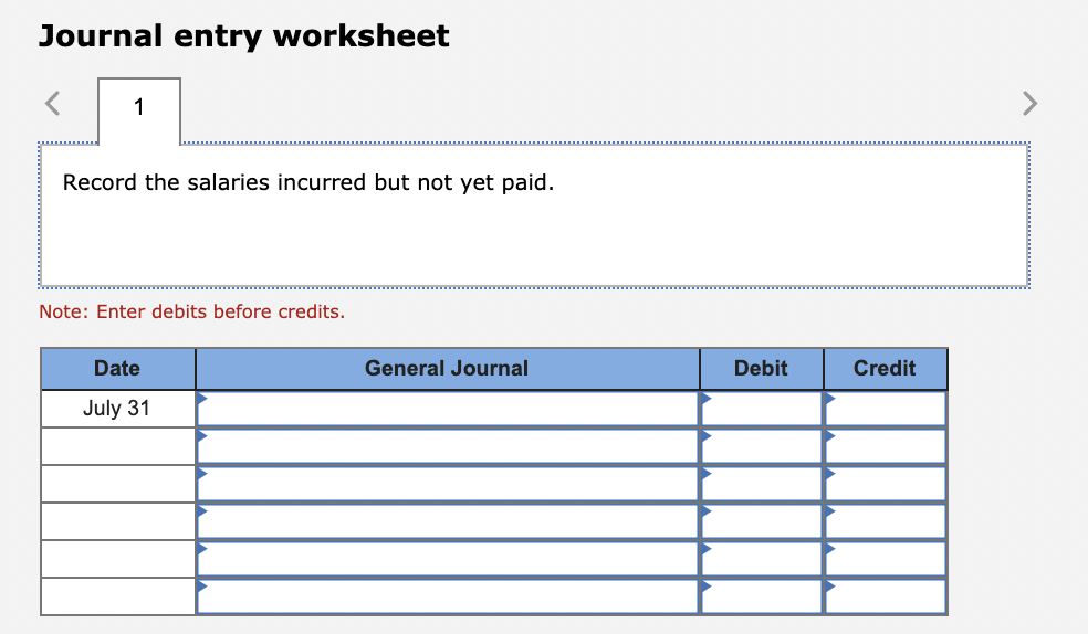 1) For each separate case, record an adjusting