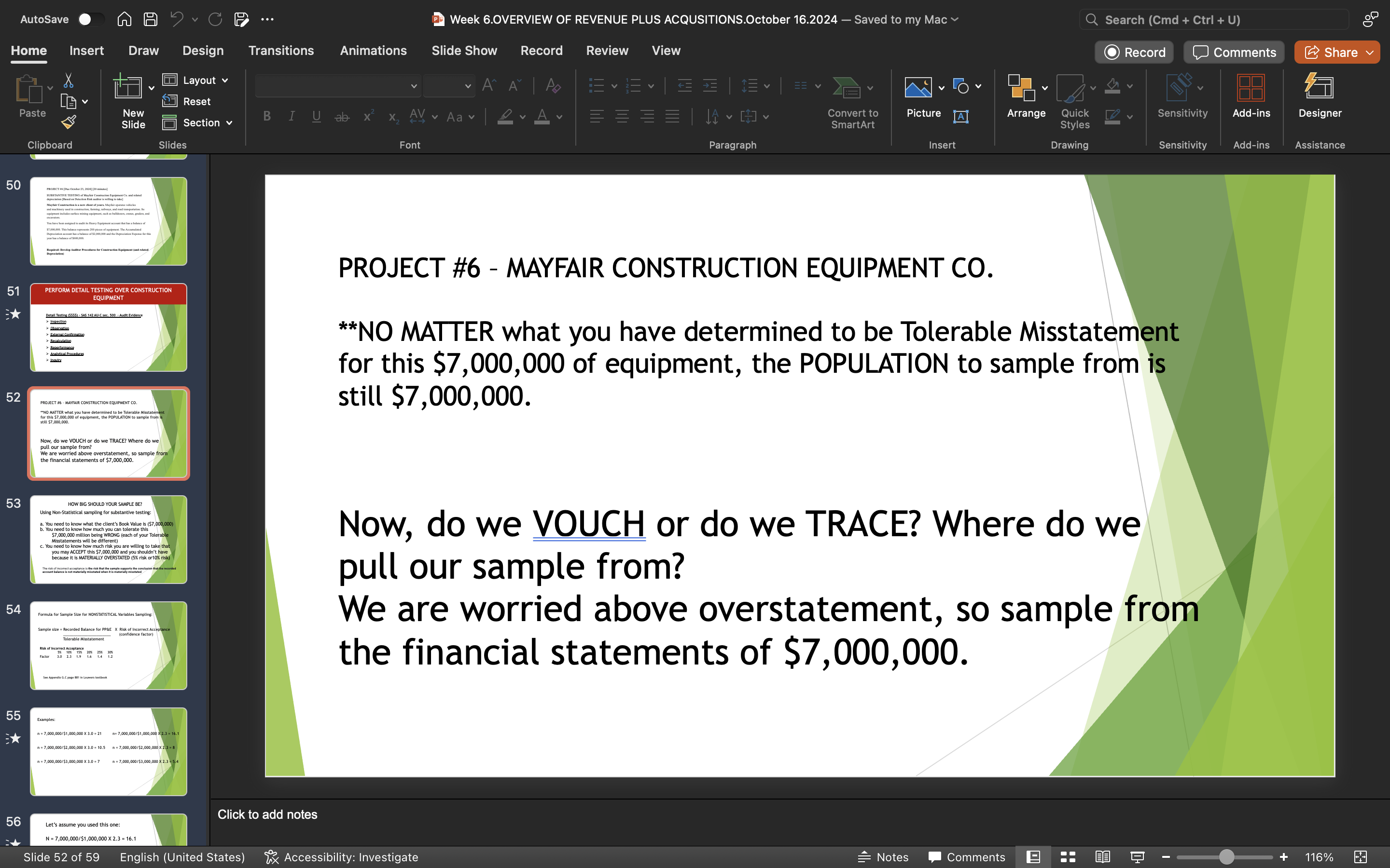 SUBSTANTIVE TESTING of Mayfair Construction