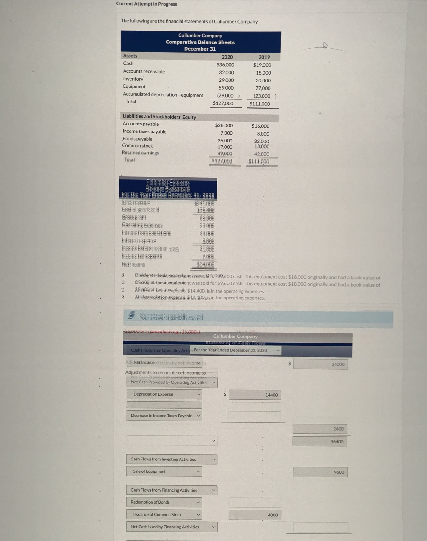 Please fill in and compute the free cash flow
