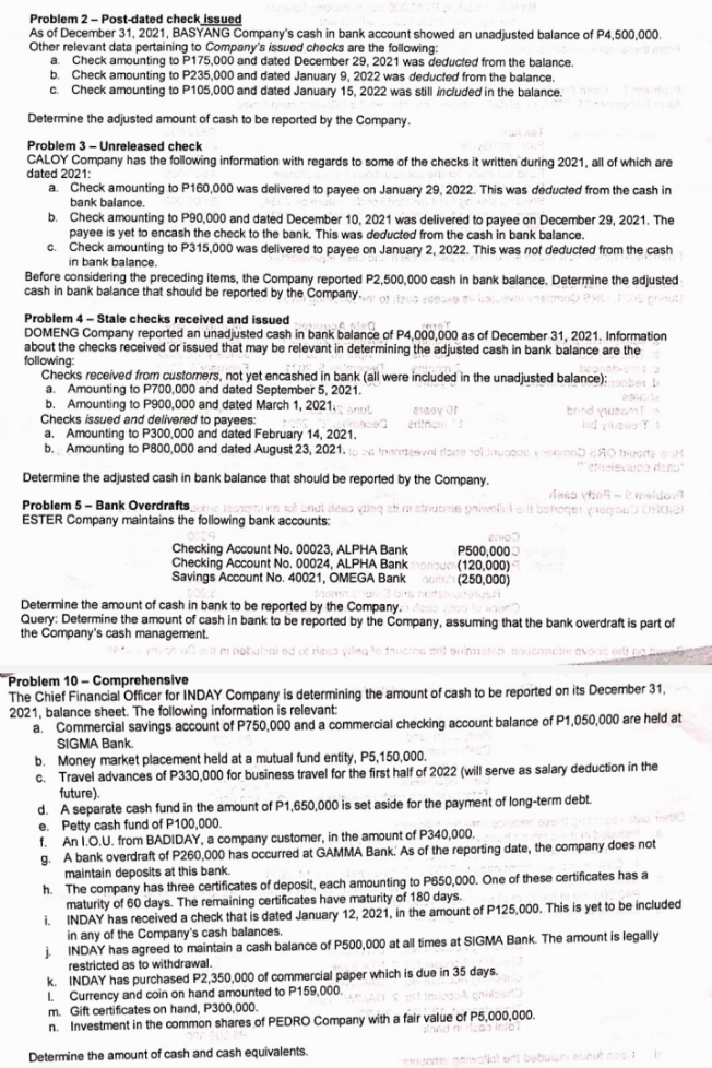 need asap. Problem 2 - Post-dated check issued As