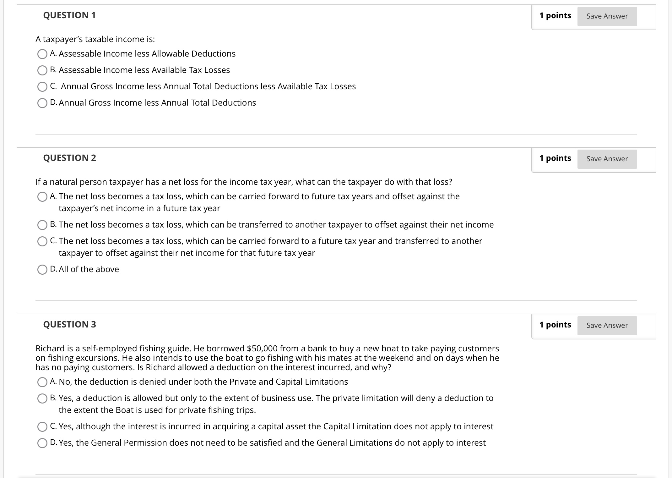 QUESTION 1 1 points Save Answer A taxpayer's