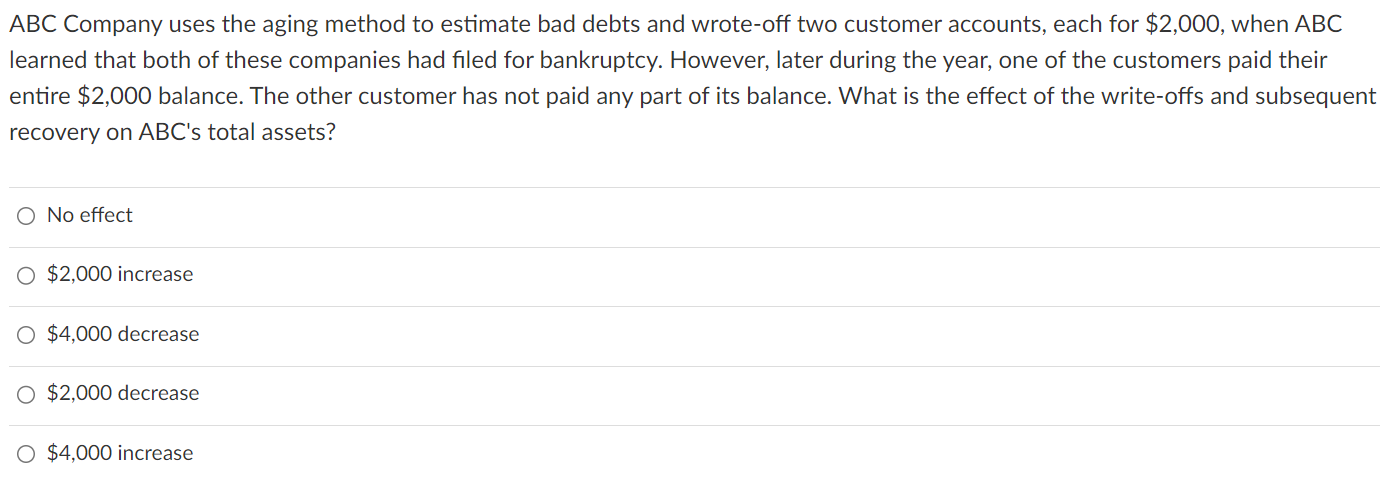 ABC Company uses the aging method to estimate bad