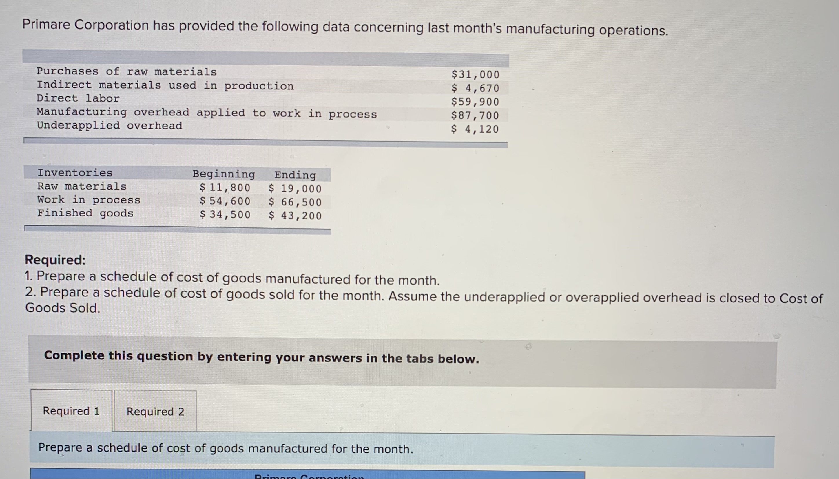 Please answer 1-2 provided below. Primare