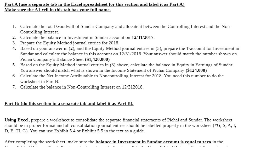 Part A (use a separate tab in the Excel