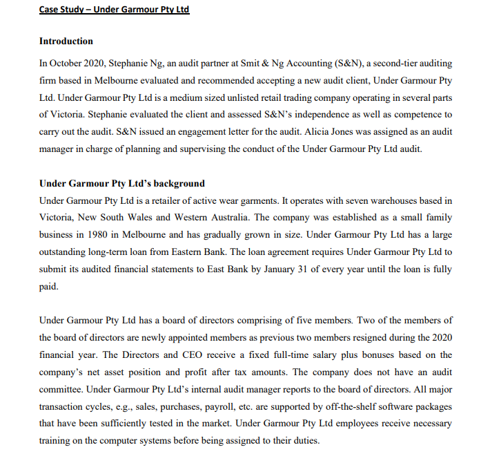 Case Study - Under Garmour Pty Ltd Introduction