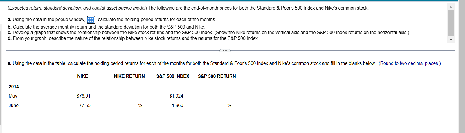Q #1 (Expected return. standard deviation and