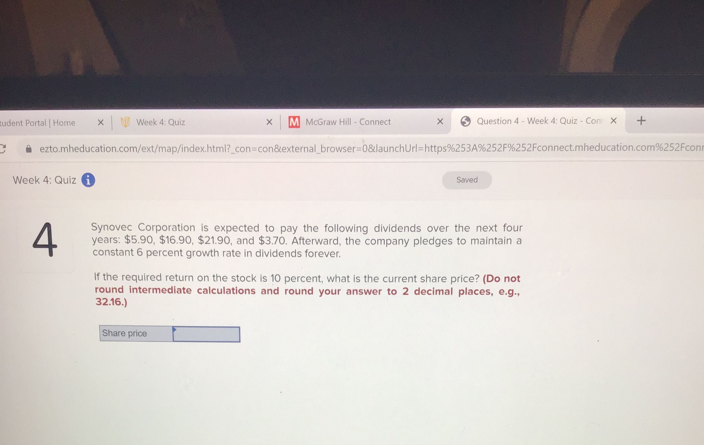 udent Portal | Home x Week 4: Quiz X M McGraw