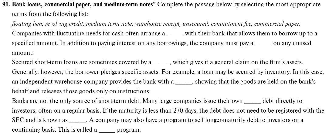 91. Bank loans, commercial paper, and medium-term