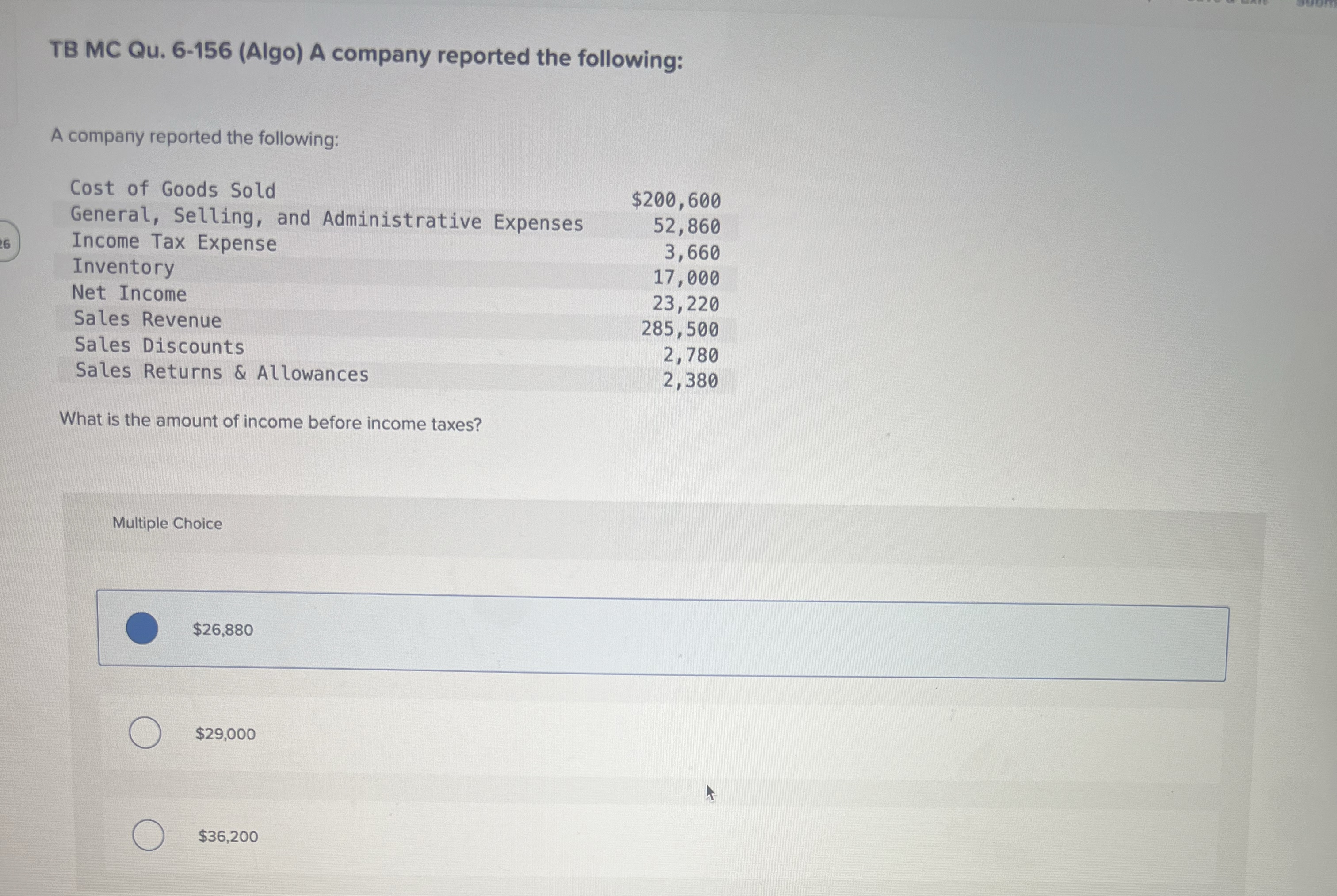 TB MC Qu . 6 - 1 5 6 ( Algo ) A company reported