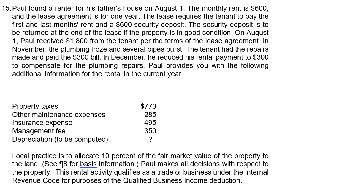 whats the schedule E rental? 15. Paul found a