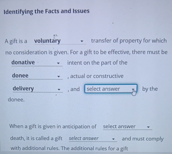 Identifying the Facts and Issues A gift is a