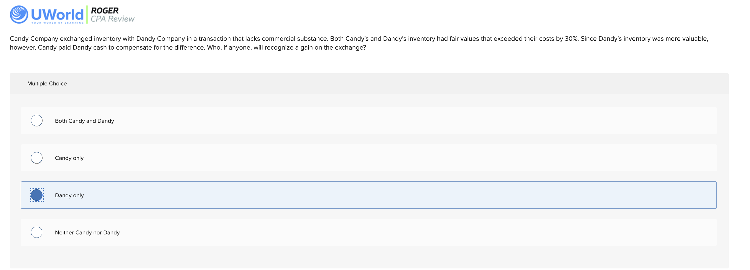 however, Candy paid Dandy cash to compensate for