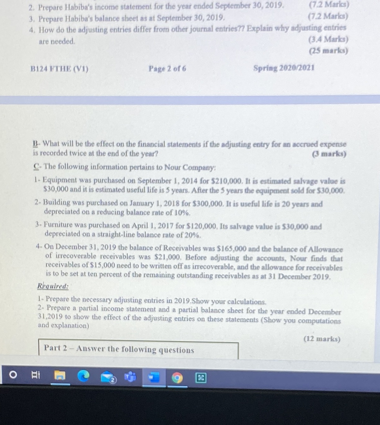 2. Prepare Habiba's income statement for the