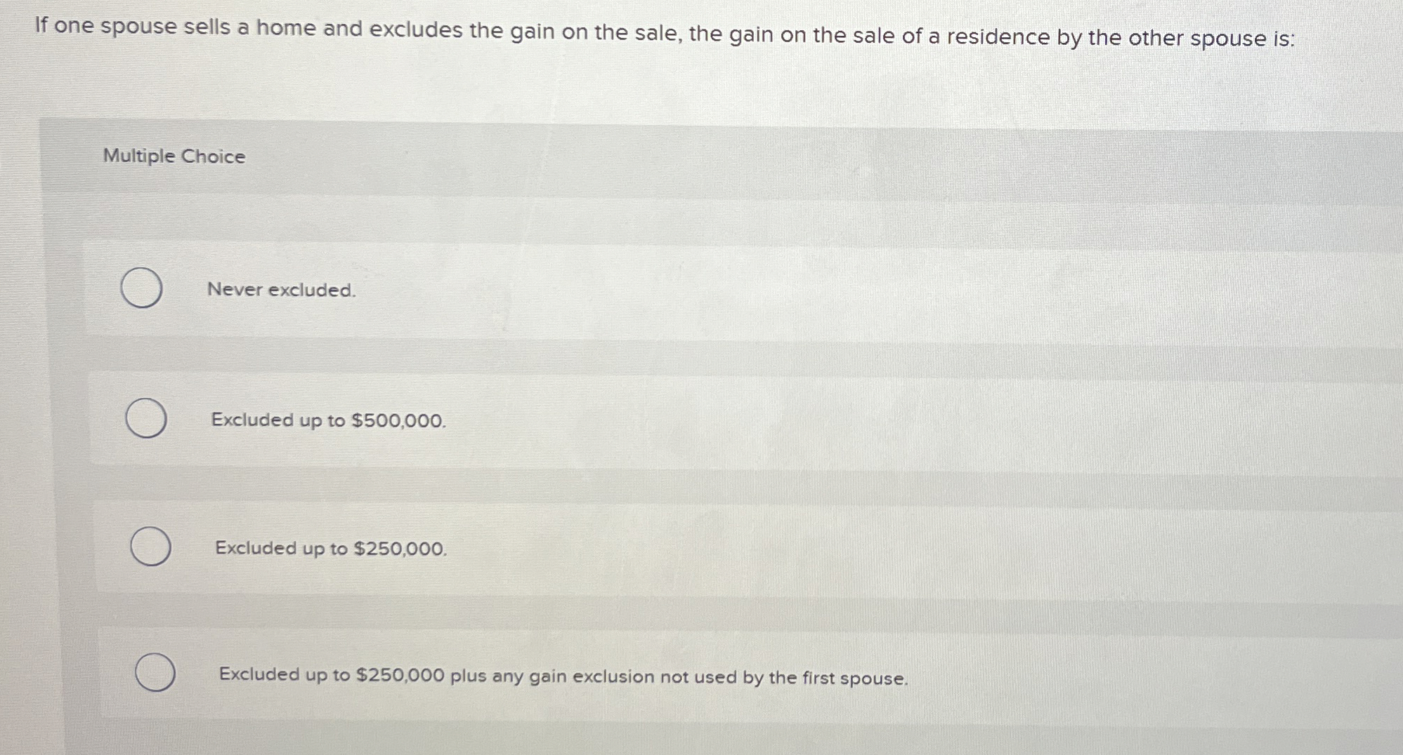 If one spouse sells a home and excludes the gain