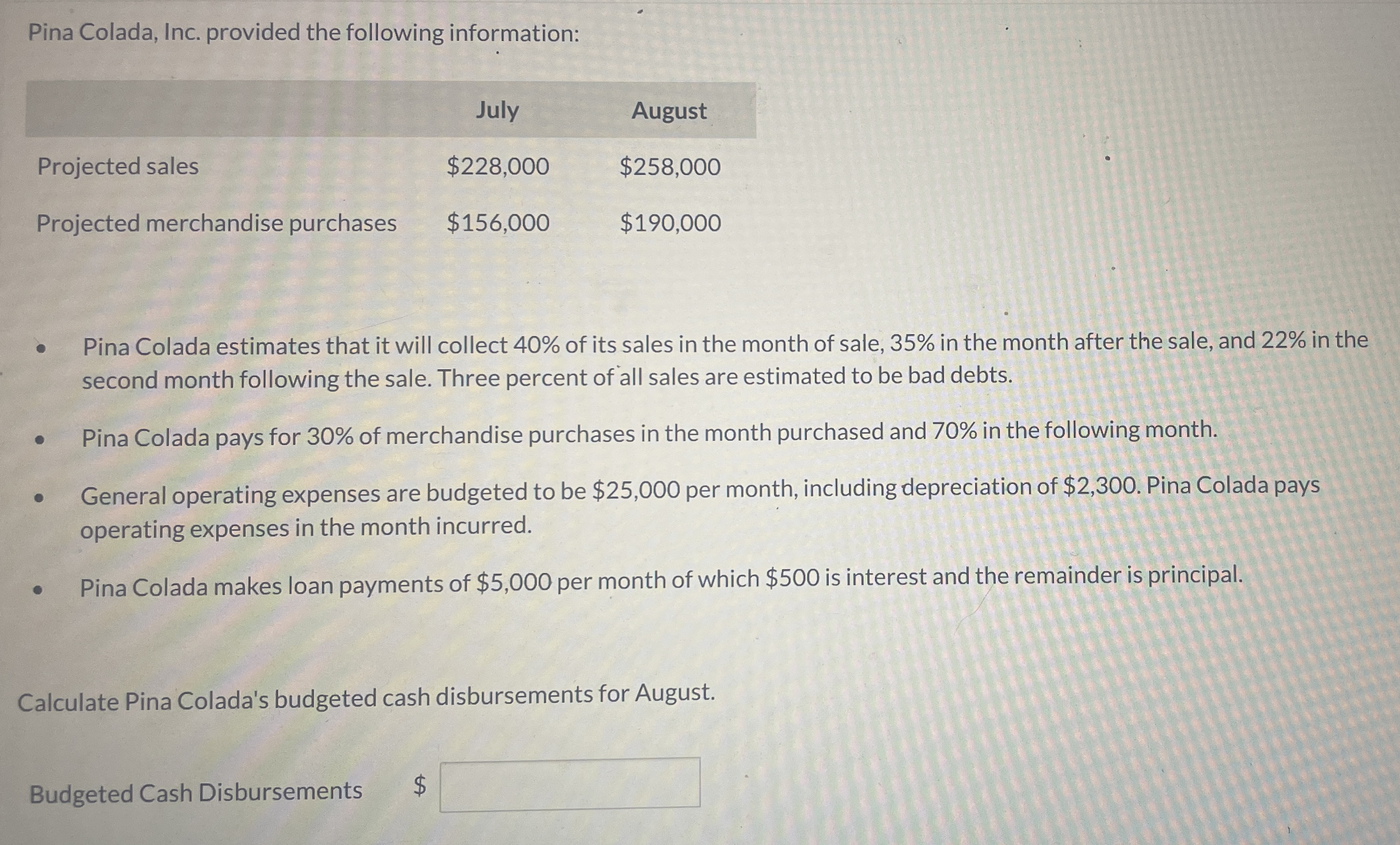 Pina Colada, Inc. provided the following