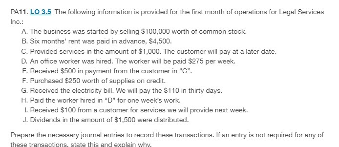PA11. LO 3.5 The following information is