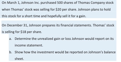 On March 1, Johnson Inc. purchased 500 shares of