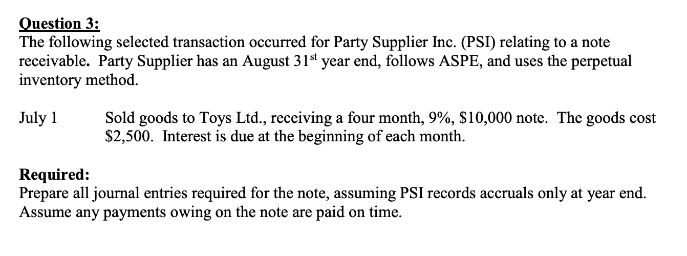 Question 3 : The following selected transaction