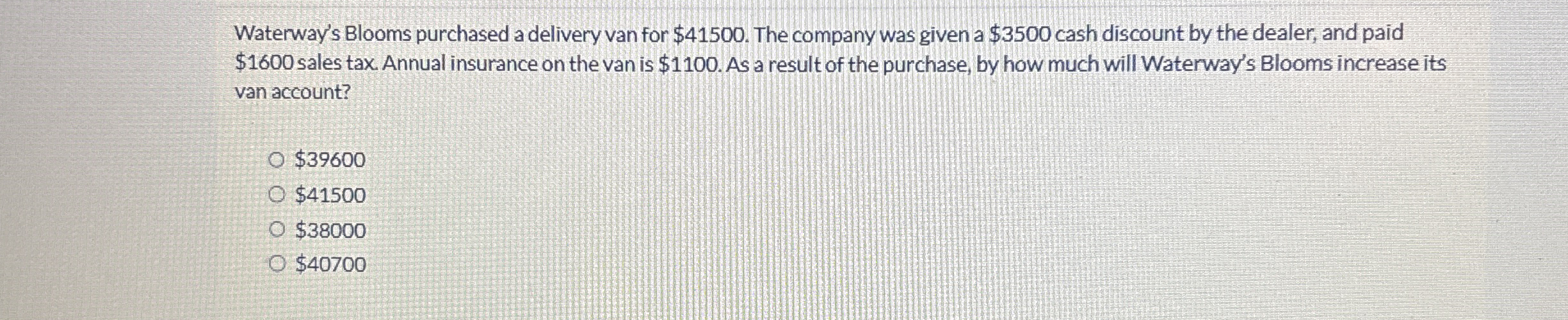 Waterway's Blooms purchased a delivery van for $