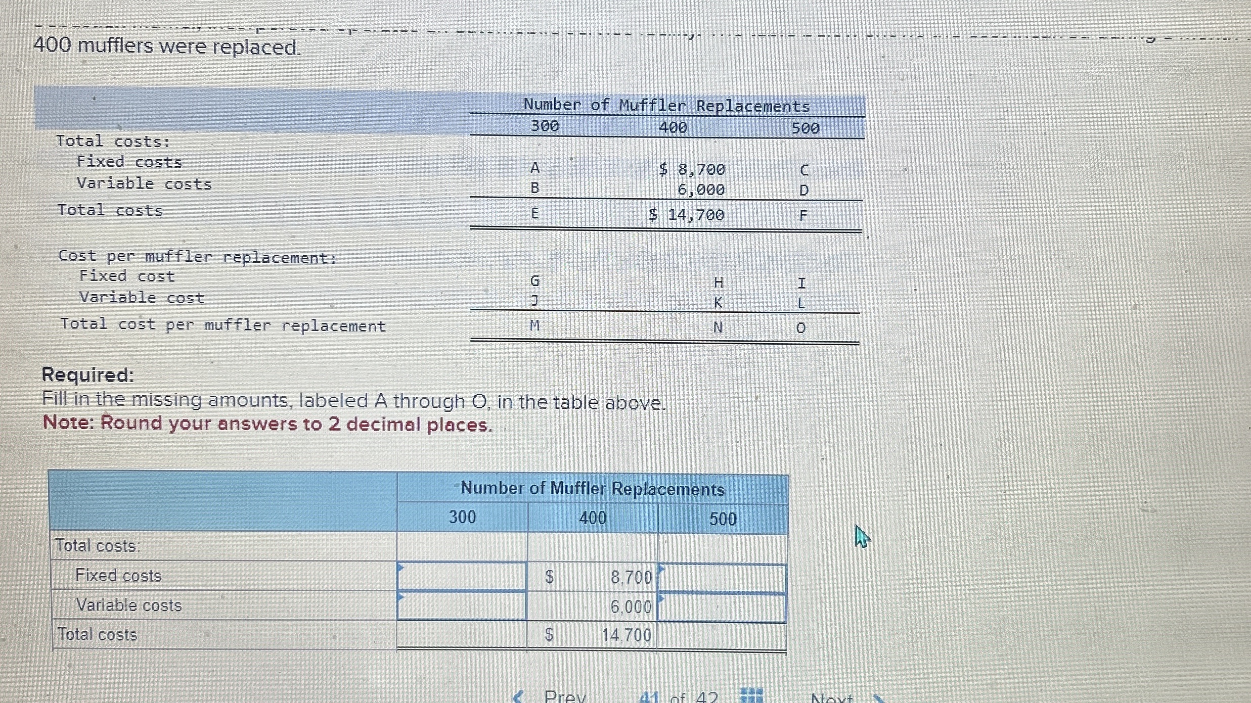 4 0 0 mufflers were replaced. Required: Fill in