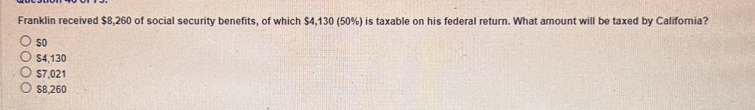 Franklin received $ 8 , 2 6 0 of social security