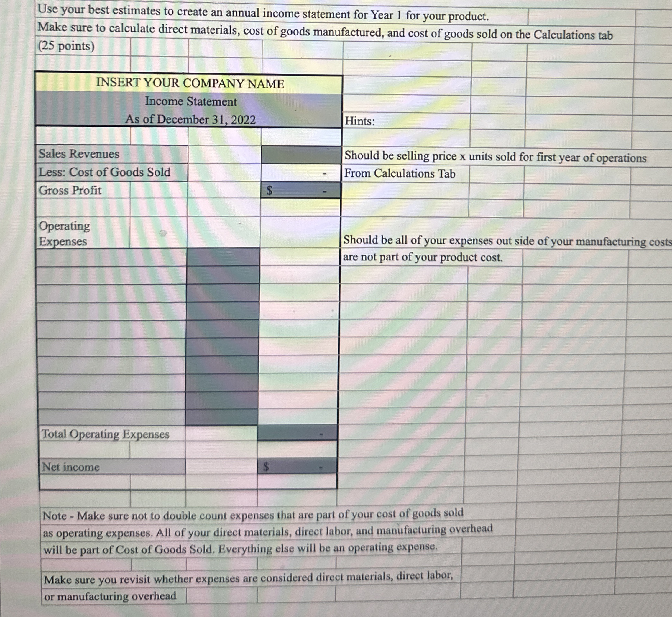 Use your best estimates to create an annual
