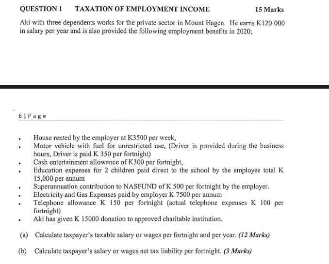 QUESTION 1 TAXATION OF EMPLOYMENT INCOME Aki with