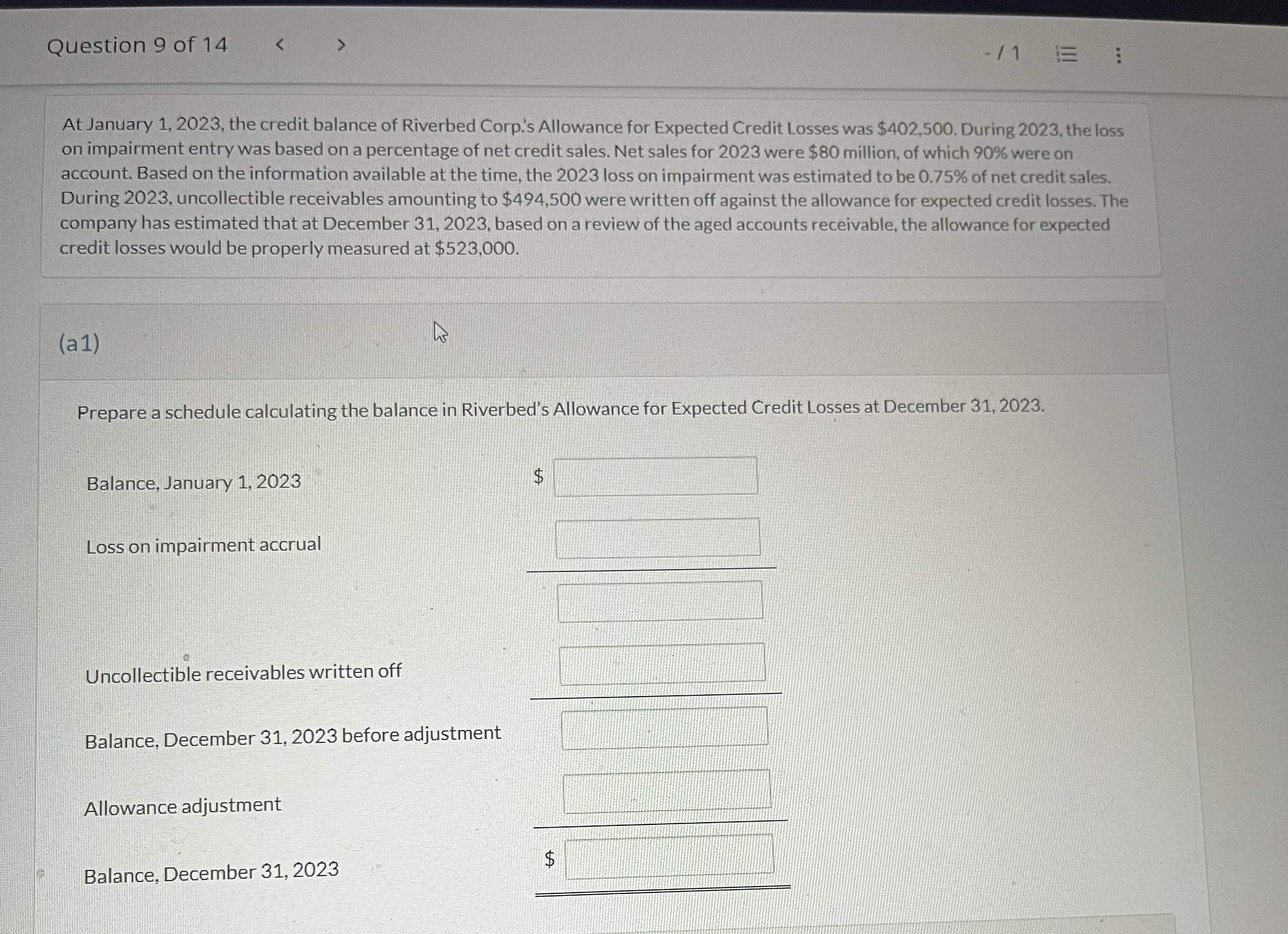 Question 9 of 1 4 - 1 1 At January 1 , 2 0 2 3 ,
