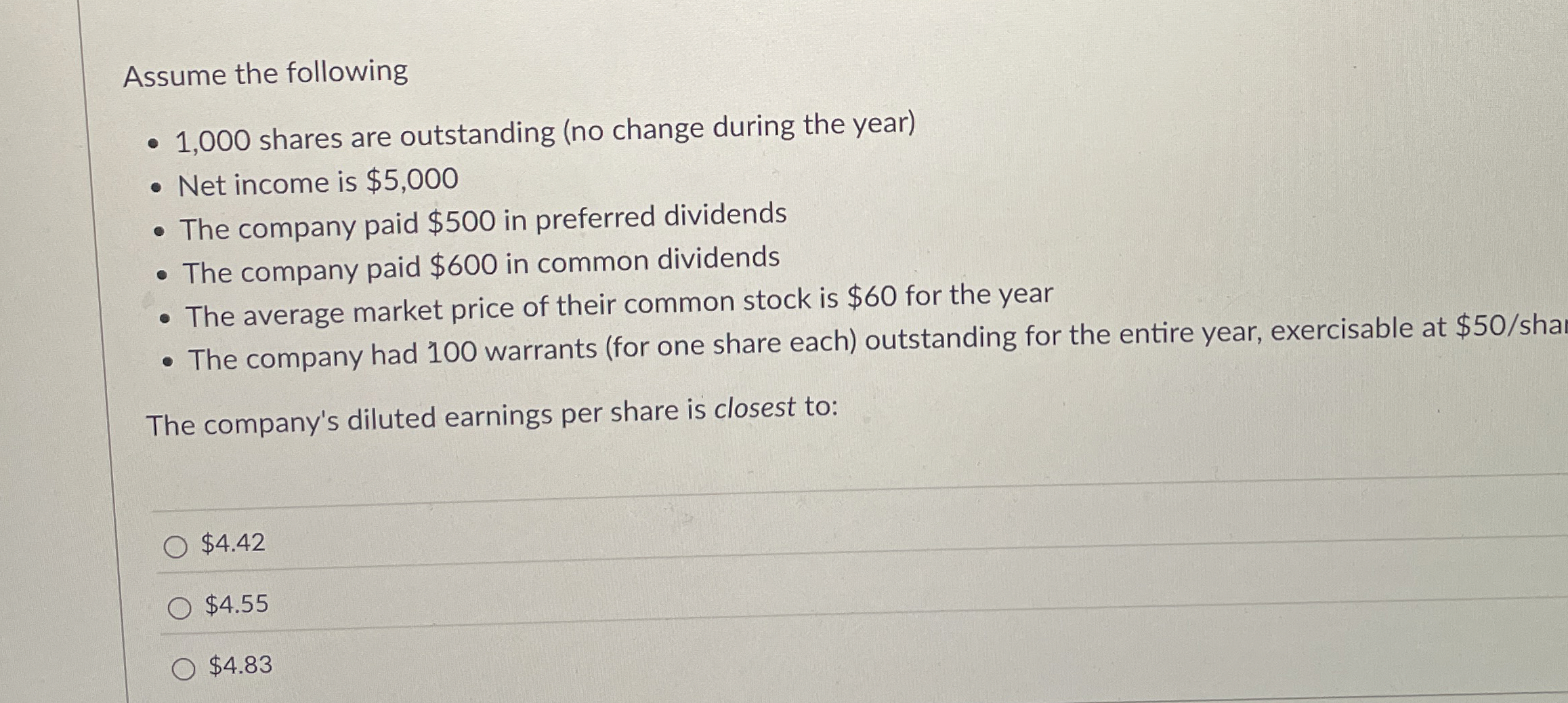 Assume the following 1 , 0 0 0 shares are