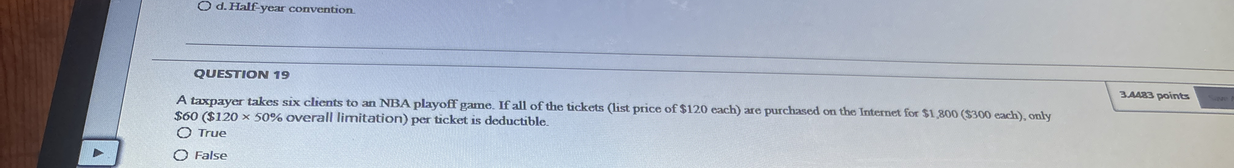 d . Half - year convention. QUESTION 1 9 3 a 4 8