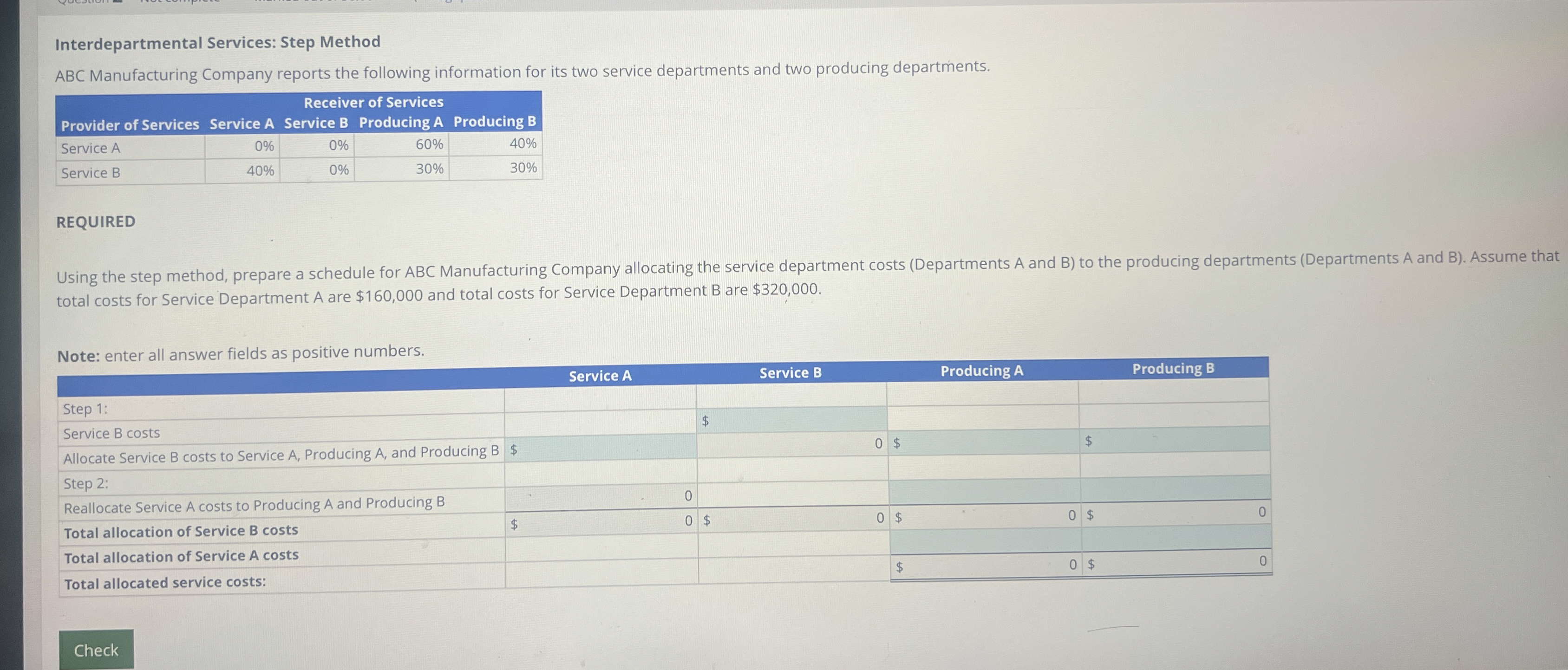 How to solve Interdepartmental Services: Step