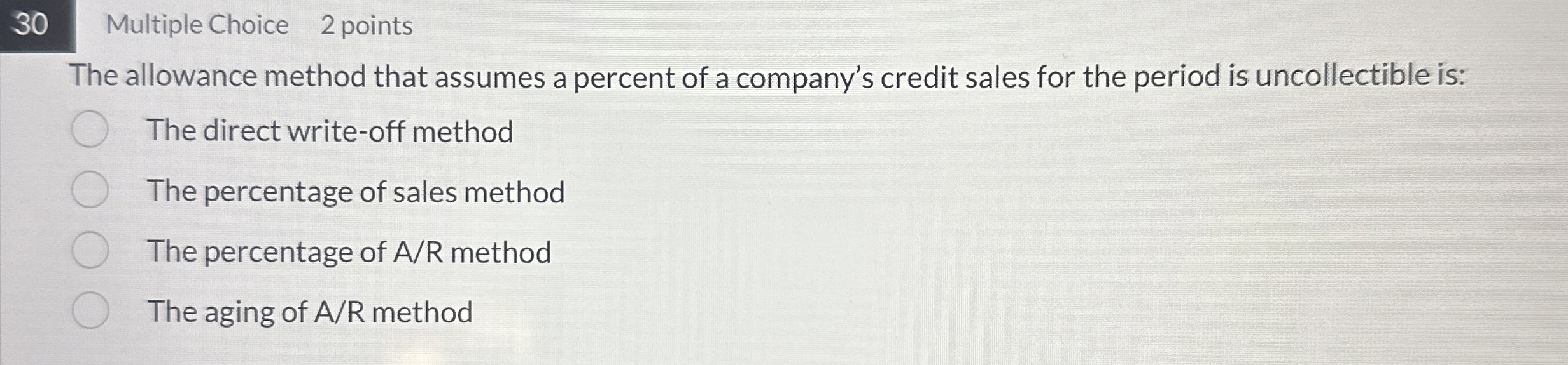 3 0 Multiple Choice 2 points The allowance method