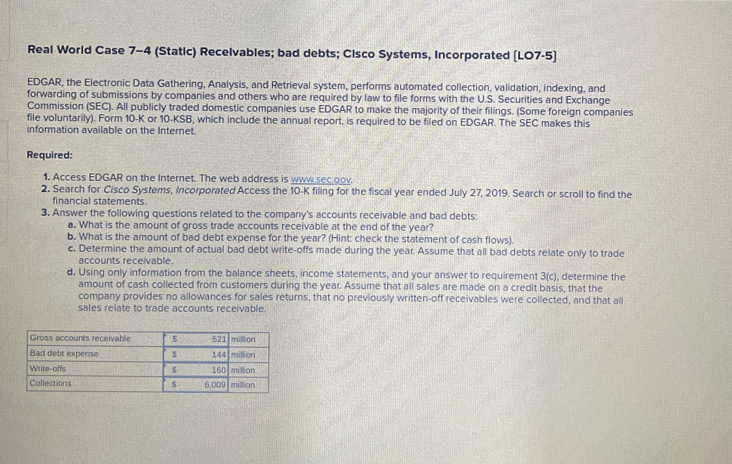 Real World Case 7 - 4 ( Statlc ) Recelvables; bad