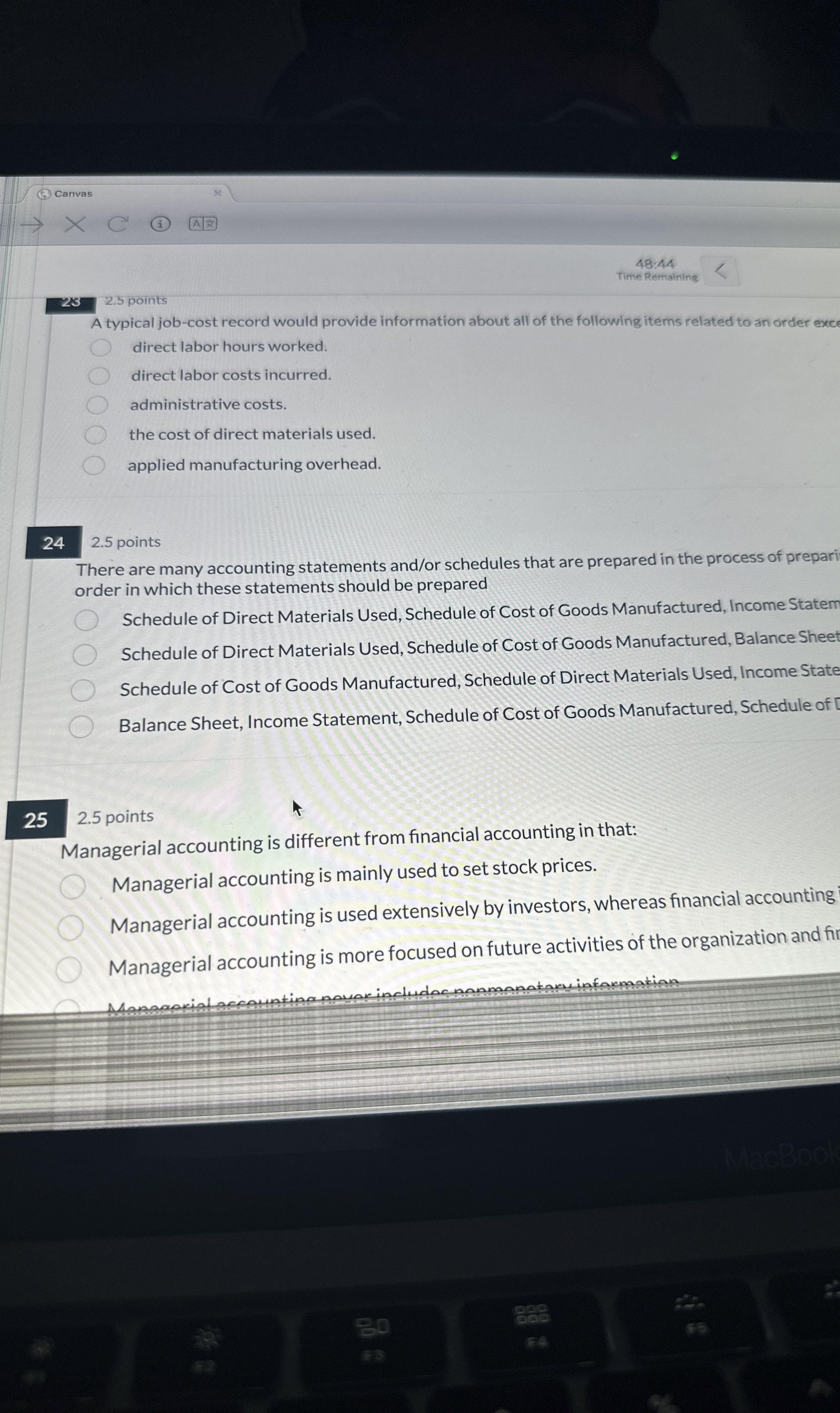 Canvas 4 8 : 4 4 Time Remaining 2 3 2 . 5 points