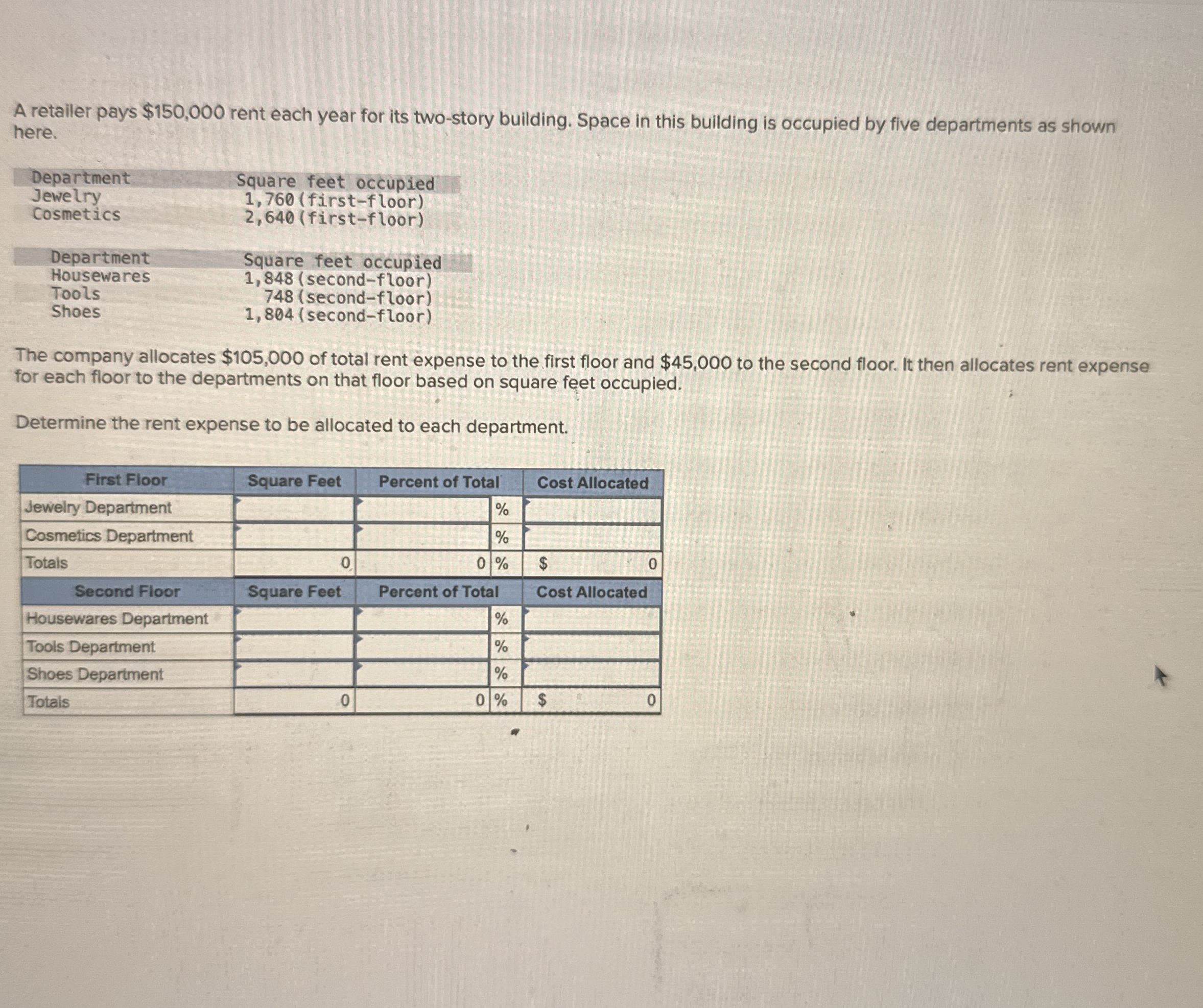 A retailer pays $ 1 5 0 , 0 0 0 rent each year
