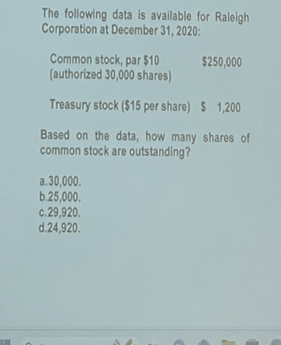 The following data is available for Raleigh