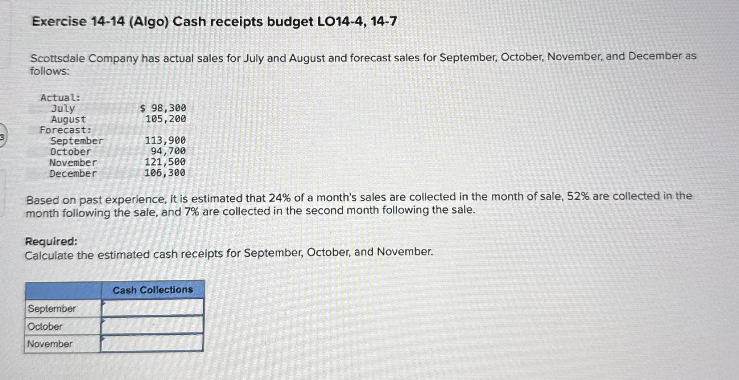 Exercise 1 4 - 1 4 ( Algo ) Cash receipts budget
