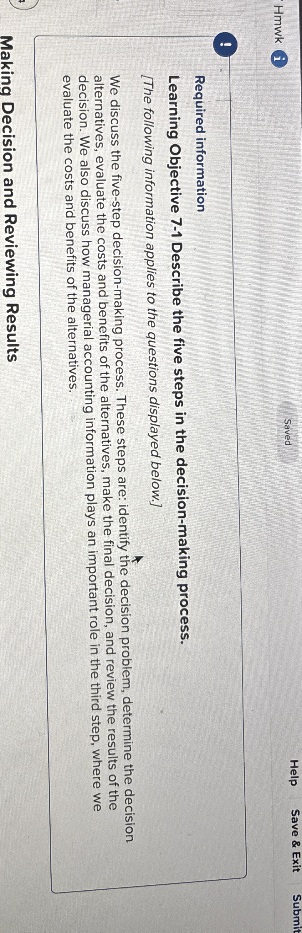 Hmwk Saved Help Save & Exit Submit ! Required