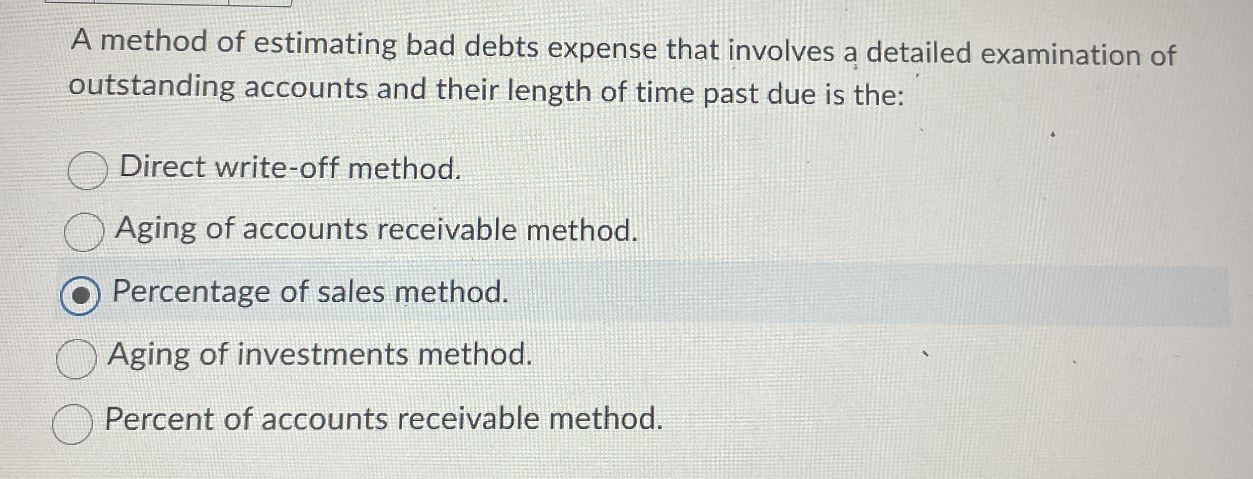 A method of estimating bad debts expense that