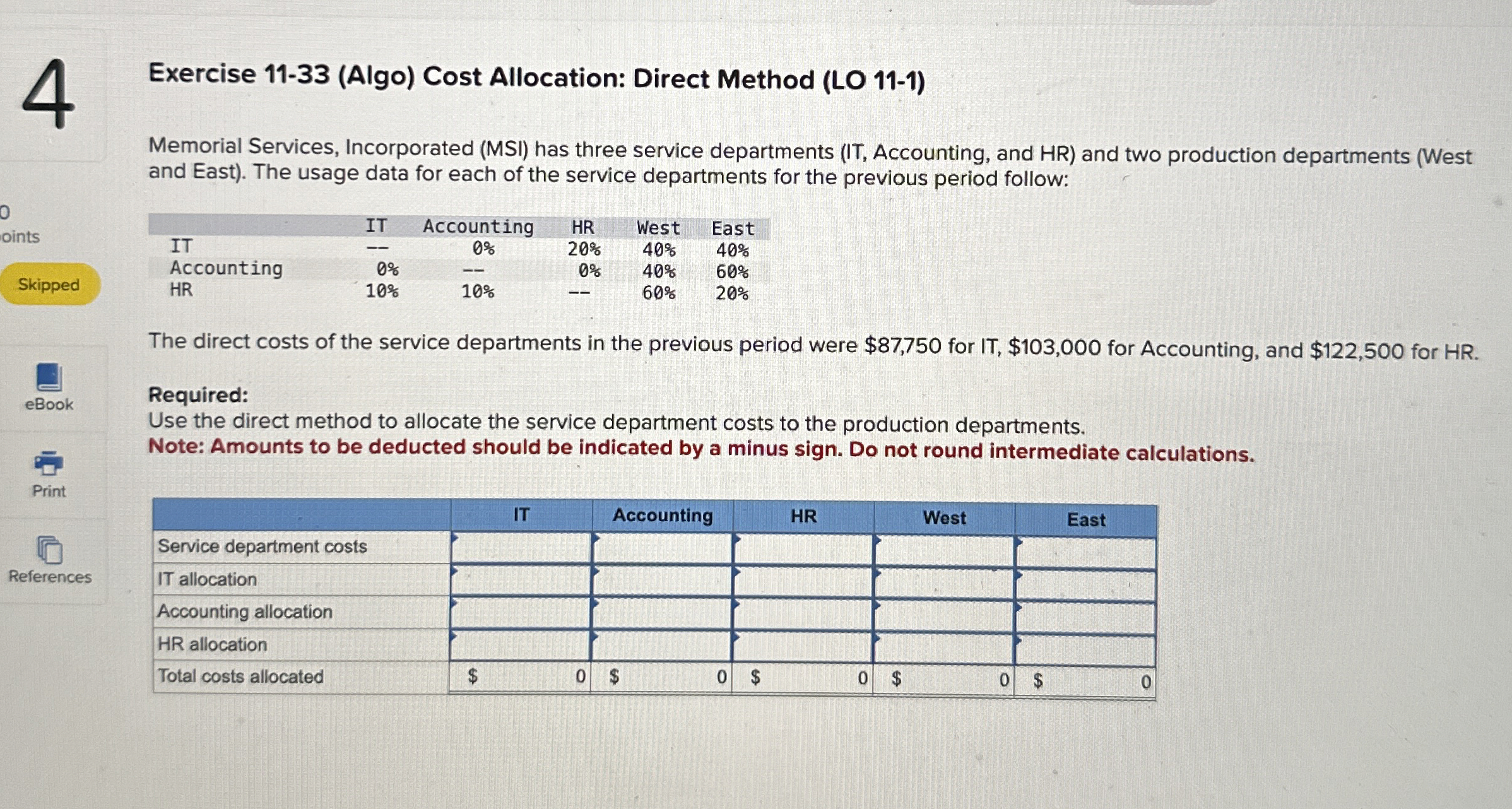 4 Exercise 1 1 - 3 3 ( Algo ) Cost Allocation: