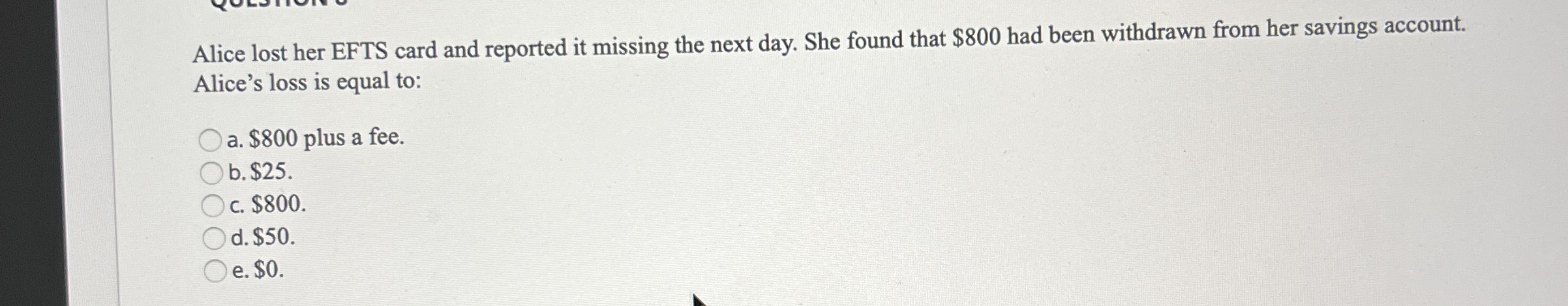 Alice lost her EFTS card and reported it missing