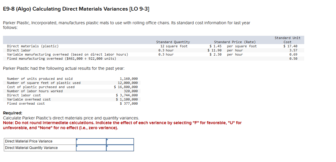 E 9 - 8 ( Algo ) Calculating Direct Materials