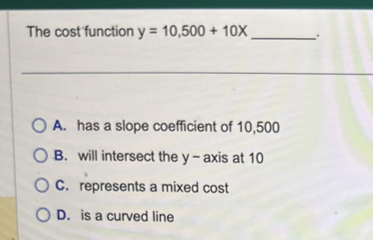 The cost function y = 1 0 , 5 0 0 + 1 0 x q , . A