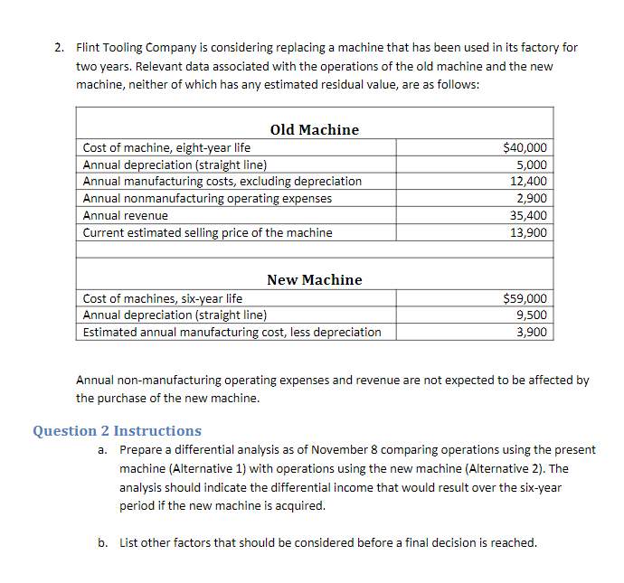 2 . Flint Tooling Company is considering