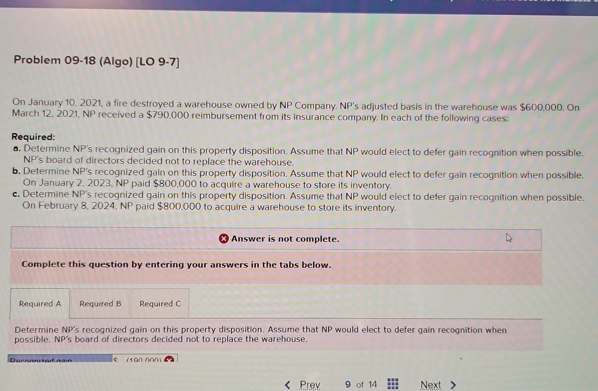 Problem 0 9 - 1 8 ( Algo ) [ LO 9 - 7 ] On