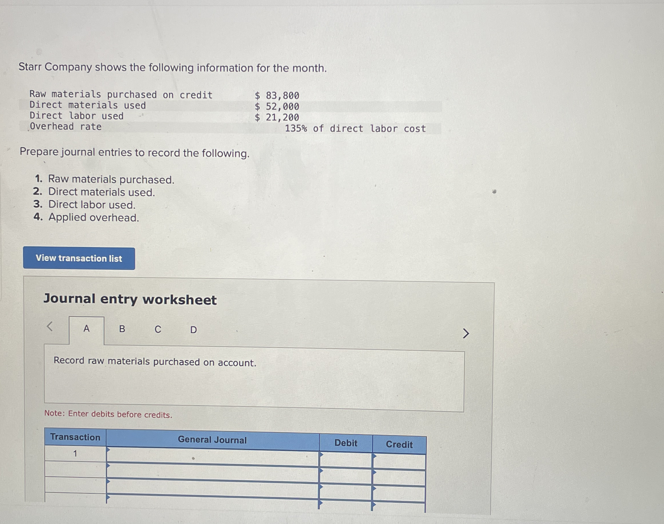 Starr Company shows the following information for